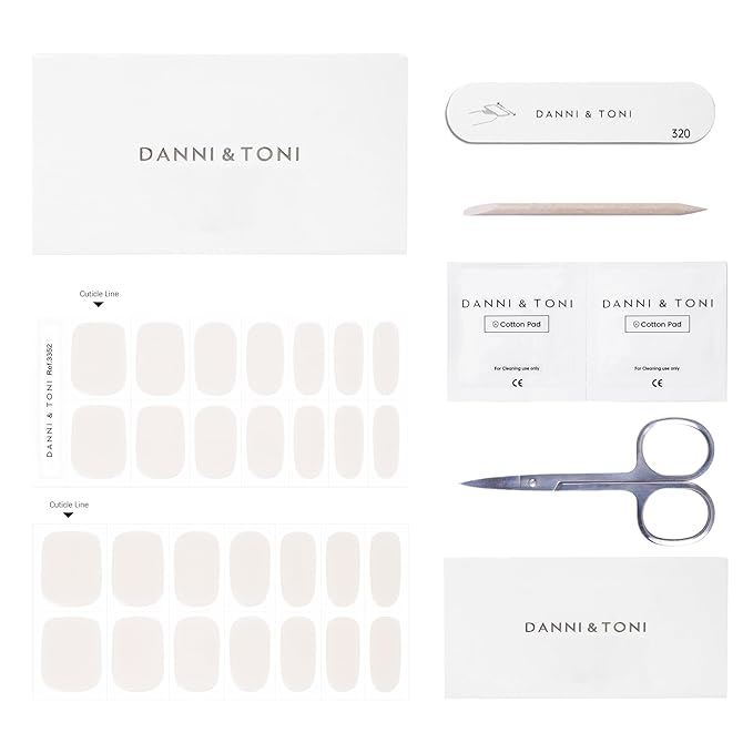 DANNI & TONI Semi Cured Nail Stickers Sand Beige Neutral Color Gel Nail Strips 28 Stickers