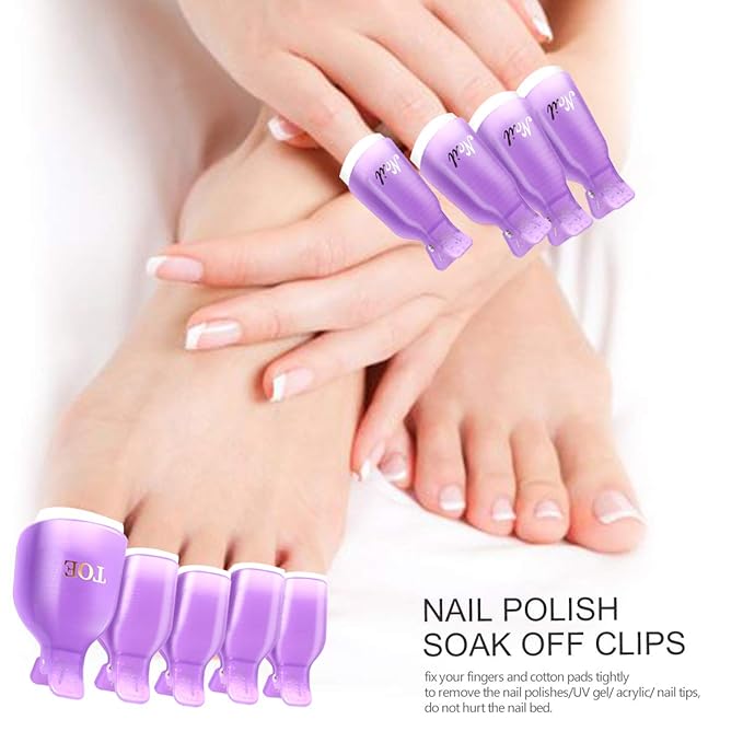 Teenitor Gel Nail Polish Remover Kit - Nail Clips, Remover Pads, Cuticle Peeler, Nail File, Buffer, Brushes & Soak Off Clips for Hands & Toes - Purple