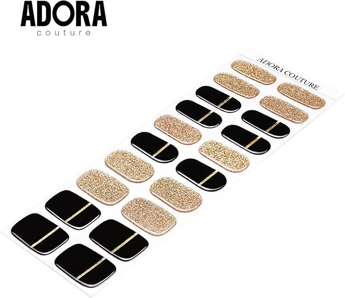 Semi-Cured Gel Nail Strips - 20 Salon-Quality Gel Sticker with UV Light Required, Long Lasting, Easy Application & Removal, Includes Prep Pad, Nail File, Wooden Stick (Black Tie)