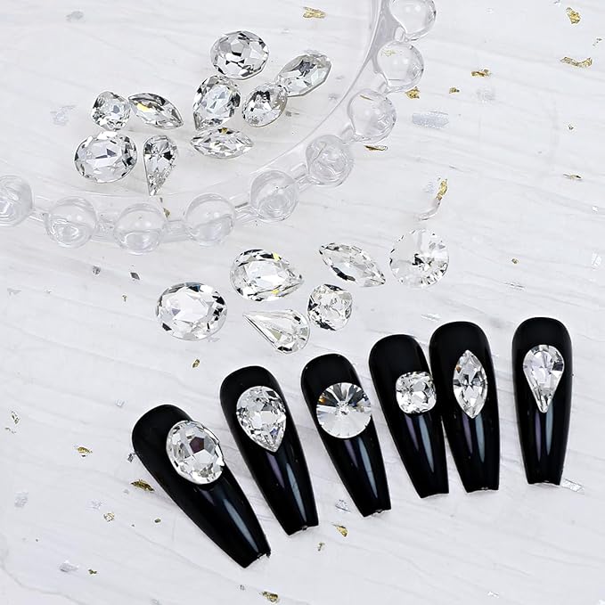 DONGZHOU 72pcs Mix Shape Crystal Nail Art Rhinestone Gems Point Back Fancy Stone Sew On Rhinestone Loose Crystal Sewing for Clothing Wedding Dress Nail Art Shoes Bags DIY Crafts