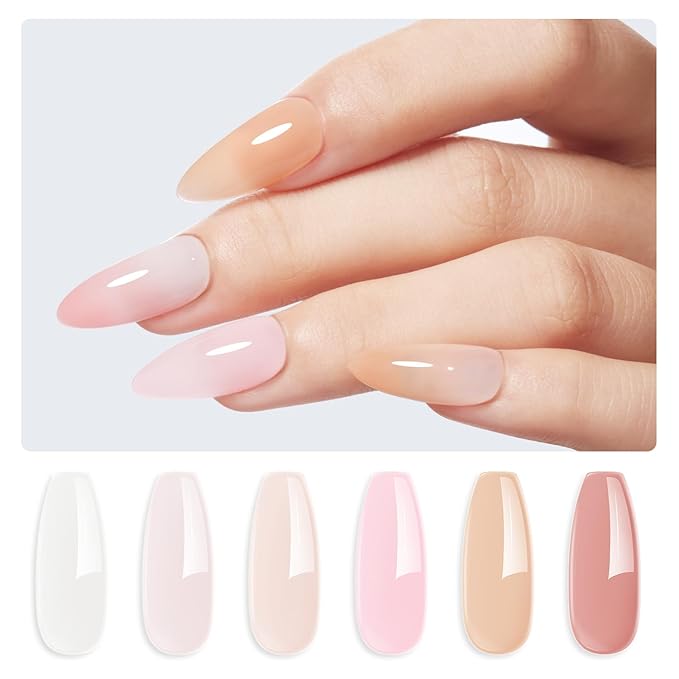 modelones Rubber Base Builder Nail Gel Polish, 6 French Tip Base Color Nude White Baby Milky Pink Strengthener Apex Building Extension Protect Weak Nails Long Last U V Manicure Gift for Women