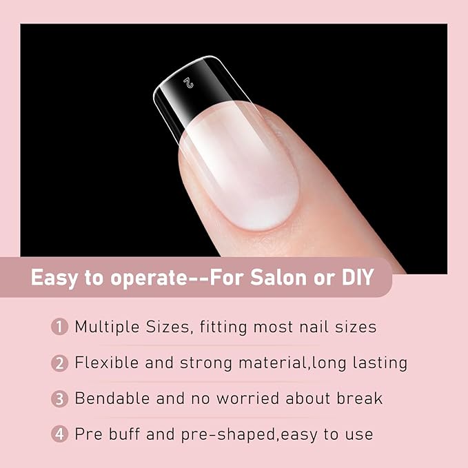 Square False Nail Tips Half matte nail extension tips kit full cover nail tip kit press on false nail tips for nails Salon Or Home DIY 10 sizes 600pcs pre-shared Square nail tips set