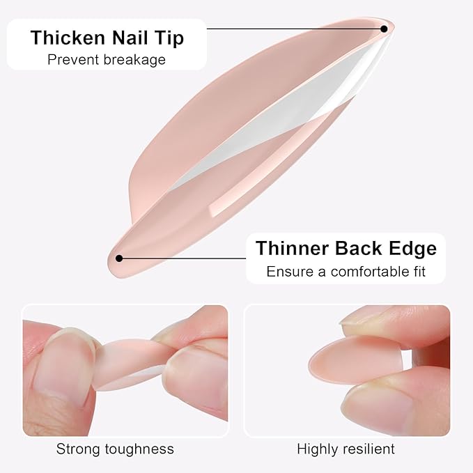 Black French Tip Gel Press On Nails Almond Short 16 Sizes Fake Nails 32Pcs Glossy, Nail Glue Included