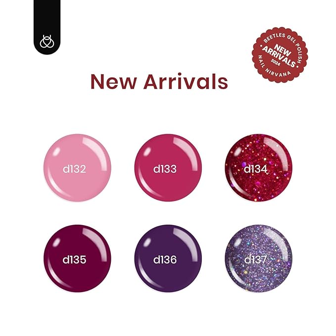 Beetles Gel Nail Polish, 6 Colors Pink Purple Burgundy Red Plum Glitter Gel Polish Ruby Sonatas Collection, Soak Off Uv Lamp Cured Nail Art Design Nails Valentines Gift for Women DIY Manicure