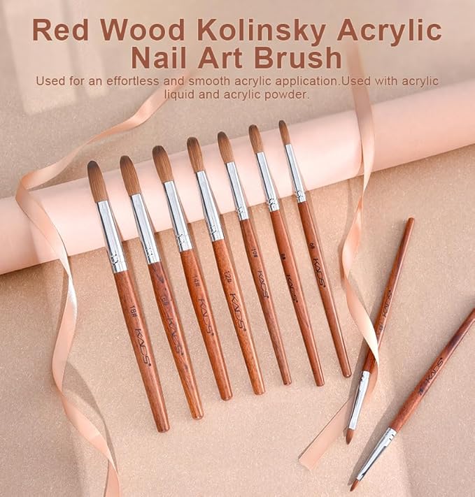 Nail Brush Kolinsky Sable Acrylic Nail Art Brush Professional Red Wooden Nail Brush (12#)