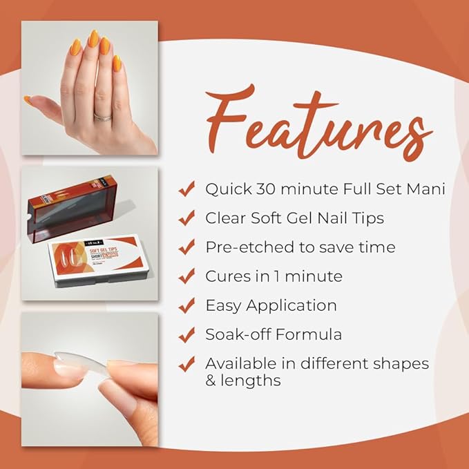 IBD Clear Soft Gel Nail Tips - Pre-Etched Short Almond Nail Tips for Strong Adhesion Acrylic Gel Extensions, Easy Press On DIY Nail Art, 504 Pcs, 12 Sizes