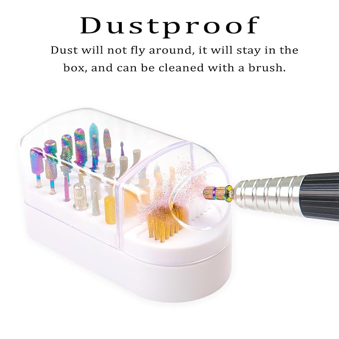 Nail Drill Bits Holder 2 in 1 Nail Drill Bits Cleaning Brush Case, 30 Holes Dustproof Acrylic Nail Drill Holder Storage Box, Nail Drill Bit Holder Stand Displayer Organizer for Home Salon Use (White)