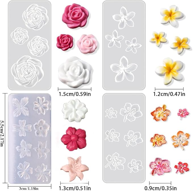 4pcs Silicone Nail Molds Small Flower Mould 3D Gel Nail Art Carving Templates Spring Summer Floral Manicure Tools