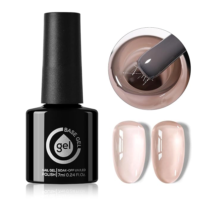 Fiber Glass Rubber Base Gel Nail Polish, Glossy Glass Brush on Nails Strengthener Base Coat for Repair Broken Damaged Nails, LED UV Lamp Required Soak Off Building Gel-02,7ml