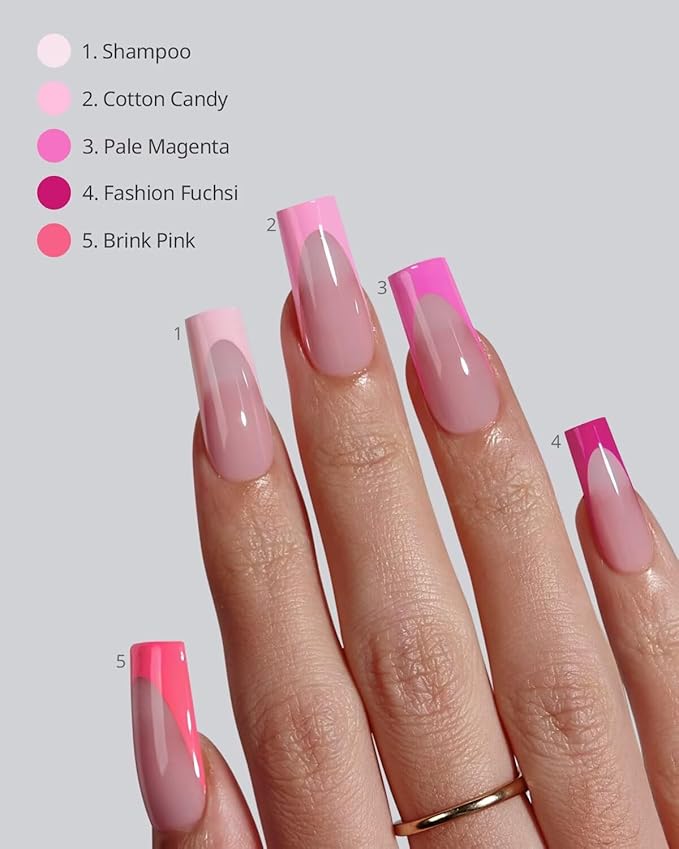 BTArtboxnails XCOATTIPS Pink French Tip Press On Nails - Long Press On Nails Square, Soft Gel Nail Tips, 150Pcs Soak Off Acrylic Pink Fake Nail Extension in 15 Sizes