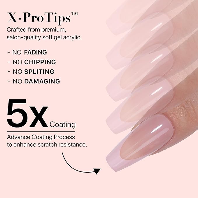 SXC Cosmetics French Tip Press On Nails - Skin Tone Nude and Color Series, Medium Coffin X-Pro Tips Starter Kit ST120KIT