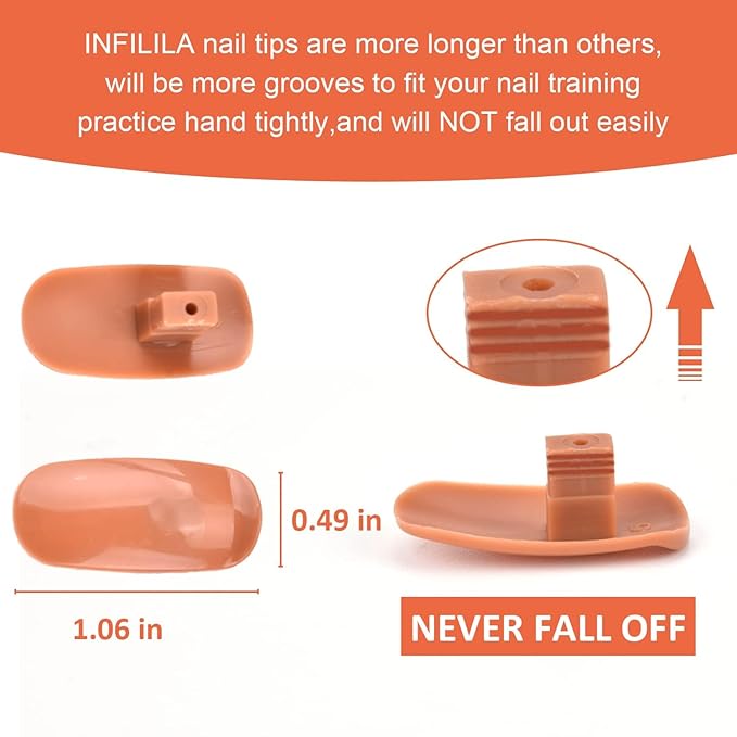 NXJ INFILILA 200PCS Replacement Refill Nail Tips, Plastic Fake Nail Tips for Flexible Practice Fake Hand, Nail Training Hand Supply for Manicure Salon Beginners DIY(Brown)