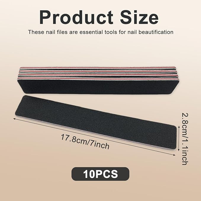 10Pcs Professional Washable Thick Nail Files Emery Board 60/60 Grit Black Nail Art Care Sanding Buffer Buffing Manicure Pedicure Tool