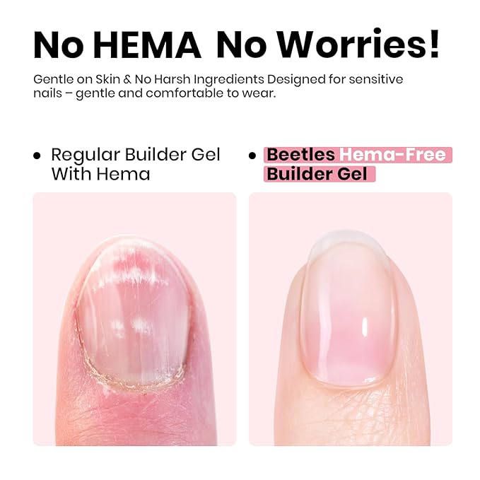 Beetles HEMA-Free Builder Nail Gel, 0.5 oz 8 in 1 Jelly Pink Gel Builder for Sensitive Nails Strengthening & Building Nail Apex UV & LED Lamp Cured DIY Salon at Home for Beginners Women