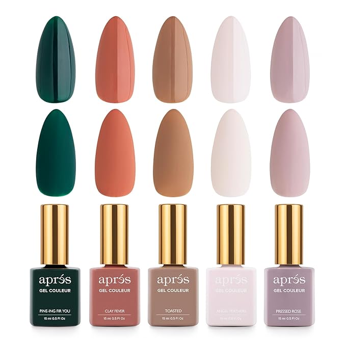 APRÉS Gel Couleur Combo Set, 5 Color Gel Nail Polish, Bright Nude Pastel Colors with Brush-X Nail Art Brush, 2024 Edition (Set 20)