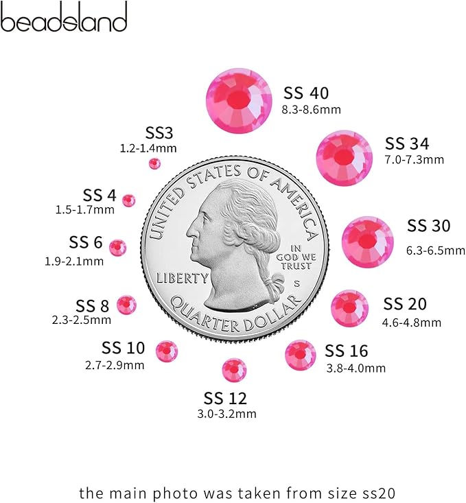 Beadsland 1440pcs Flat Back Crystal Rhinestones Round Gems for Nail Art and Craft Glue Fix, Luminous Rose, SS6, 1.9-2.1mm