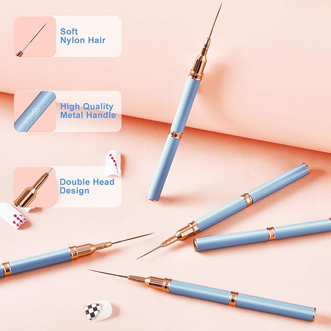 Nail Art Brushes, Double-Ended 10PCS Head Long Nail Art Liner Brushes Nail Design Brushes for Long Lines,Tiny Details,Fine Drawing Nail Brushes for Nail Art,Sizes 5/7/9/10/11/15/20/22/25/30