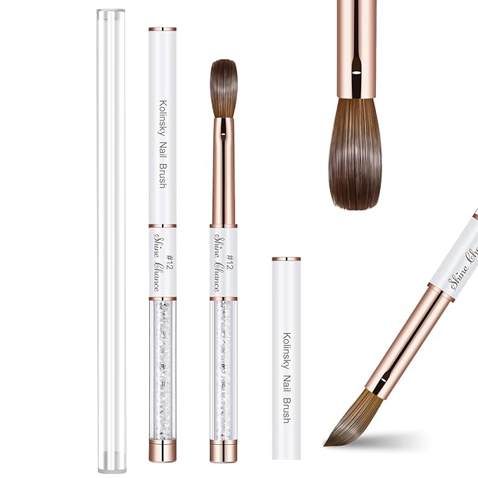 Acrylic Nail Brush Size 12, 100% Real Kolinsky Art Nail Brush for Acrylic Powder Application, Handmade Women Manicure Nail Extension Tool for Professional DIY Home Salon and Beginners