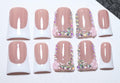 10Pcs Duck-shaped Handmade Press On Nails | French Style with 3D Floral & Rhinestone Decor | Easy to Apply, Remove & Reusable, Salon - Quality (251207, S)