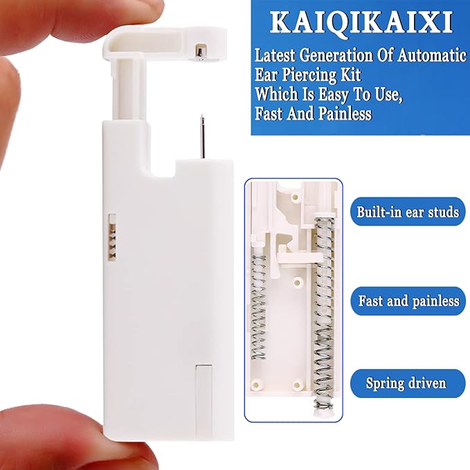 KAIQIKAIXI 2Pcs Ear Piercing Kit Automatic And Painless Ear Nail Gun Disposable Aseptic Household Ear Piercing Gun Portable Ear Piercing Gun Group Ear Piercing Tools (5mm, Silver)