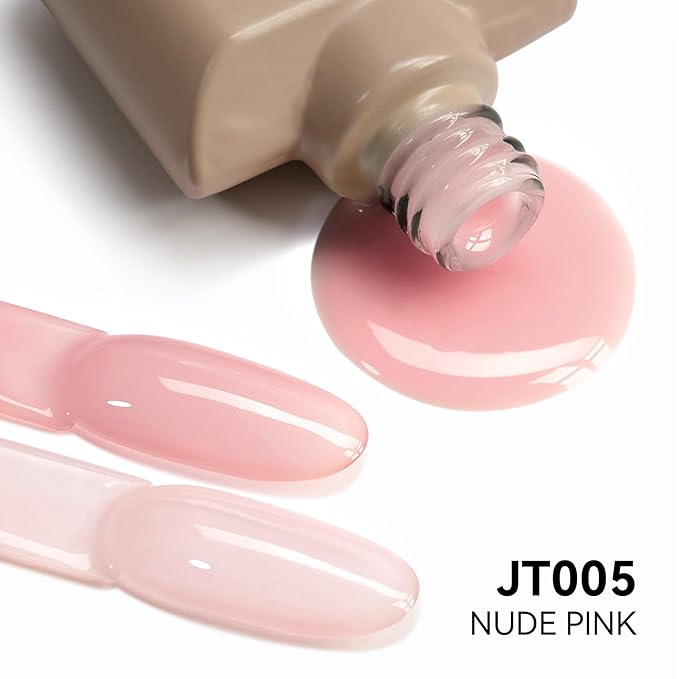 MAYCHAO Jelly Gel Nail Polish -15ML Nude Pink Jelly Gel Polish Soak Off UV LED Transparent Pink Nail Polish for DIY Manicure Home Salon Nail Art, 0.5 OZ