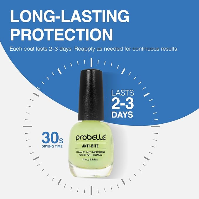Probelle Anti-Bite, Nail Biting Treatment for Kids & Adults to Quit habit, No Bite Nail Polish Deterrent, Thumb Guard & Prevents Finger Sucking, Bitter Taste Nail Care, For Ages 3+, 0.5 fl oz (15 ml)