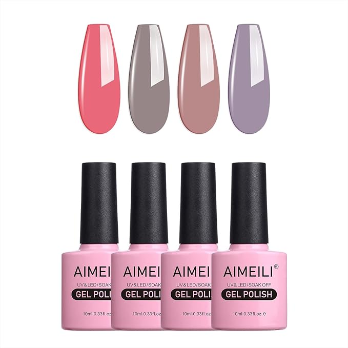 AIMEILI Gel Nail Polish, Hema Free, Soak Off U V LED Nude Color Nail Art Manicure for Women, Set Of 4pcs X 10ml - Kit Set 18