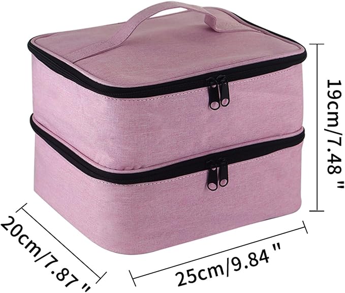 Meichoon Portable Nail Polish Carrying Organizer Case with Adjustable Bottle Compartment 30 Bottles of Gel Lamp and Manicure Tools Large Makeup Bag Travel with Removable Divider Pink
