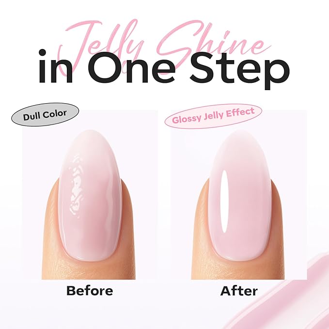 modelones Builder Nail Gel Top Coat, 15 ML No Wipe Ultra Gloss Milky Pink Gel Polish Apex Building Nails Strengthener Extension Jelly Color Nail Art Long Lasting Soak Off U V Manicure Gift for Women