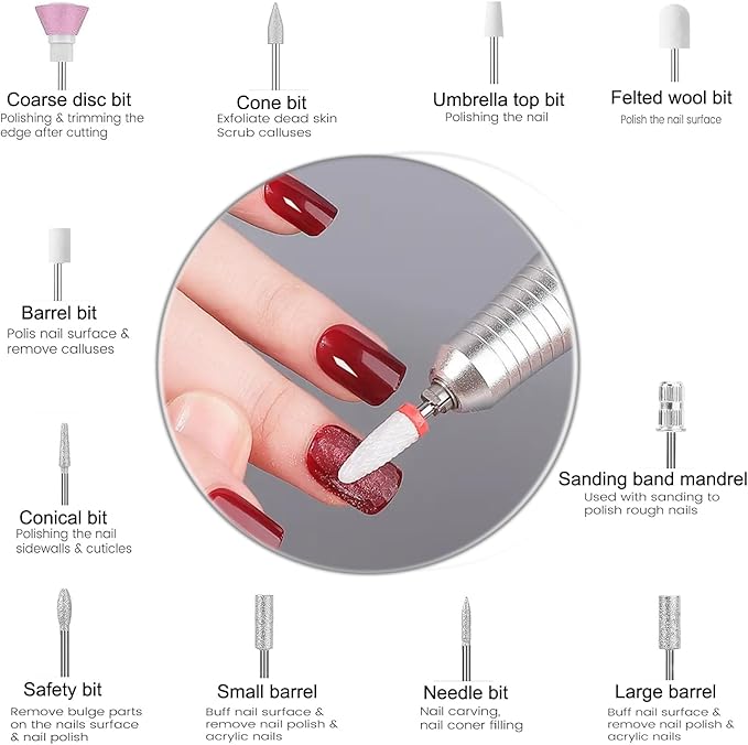 Electric 45000RPM Nail Drill Machine Rechargeable Portable Nail File Electric DIY Nail Drill Kit with Smart LCD Screen for Gel Nail Manicure and Pedicure Reflective Body etc(Pink)