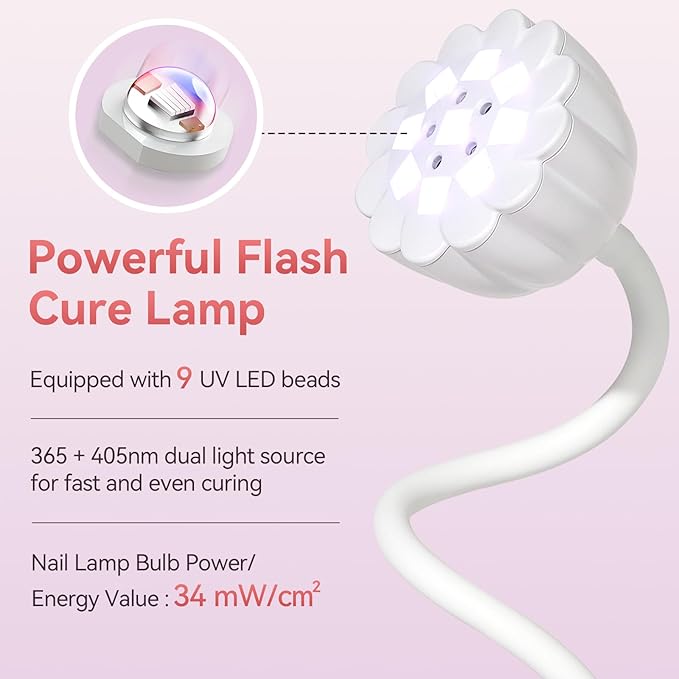 Makartt UV LED Nail Lamp - Gooseneck 34mW/cm² Flash Cure Lamp Rechargeable UV Light for Gel Nails with 4 Times & Auto Sensor USB Cordless Fast Curing Nail Art Design for Salon Home DIY (White)