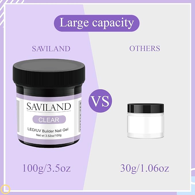 SAVILAND LED & U V Builder Nail Gel - 100 G Large Capacity Clear Hard Gel for Nails, Nail Extension Strengthen Hard Builder Kit Stuff for DIY Art Manicure Set