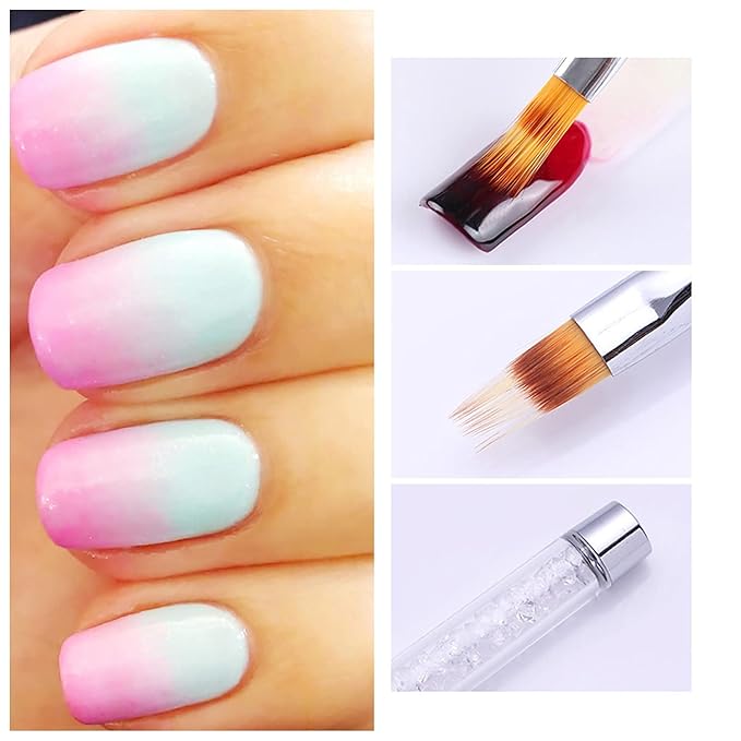 SILPECWEE 3Pcs Ombre Nail Brush Acrylic Nail Brush Set Nail Gradient Brushes Nail Painting Pens Nail Art Tools For Gel Nails Manicure Accessories