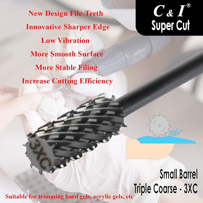 Super Cut Upgrade Edition, Small Barrel Nail Drill Bit for Electric Manicure Drill Machine, Remove The Nail Gels, Acrylic Gels, or Dip Powder (Triple Coarse -3XC)