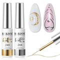RARJSM Metallic Gel Liner Nail Art Silver Bronze Gold 2pcs Set Mirror Chrome 3D Effect Gel Nail Polish 8ml Build in Thin Brush Metal Painted Drawing Stripper Gelpolish Curing Requires for Home Salon