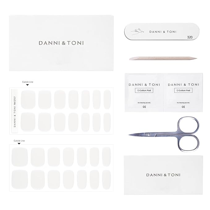 DANNI & TONI Semi Cured Gel Nail Strips Pearl White (Pearl Velocity) Mirror Gel Nail Wraps 28 Stickers