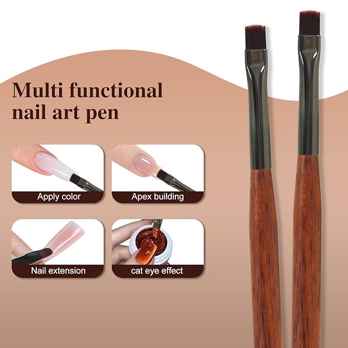 2 IN 1 Acrylic Nail Brush with Magnet,Dual-Ended Nail Art Brush,Cat Eye Magnet for Nails Polish Brushes for Nail Art, Flat Brush for Home Use or Salon