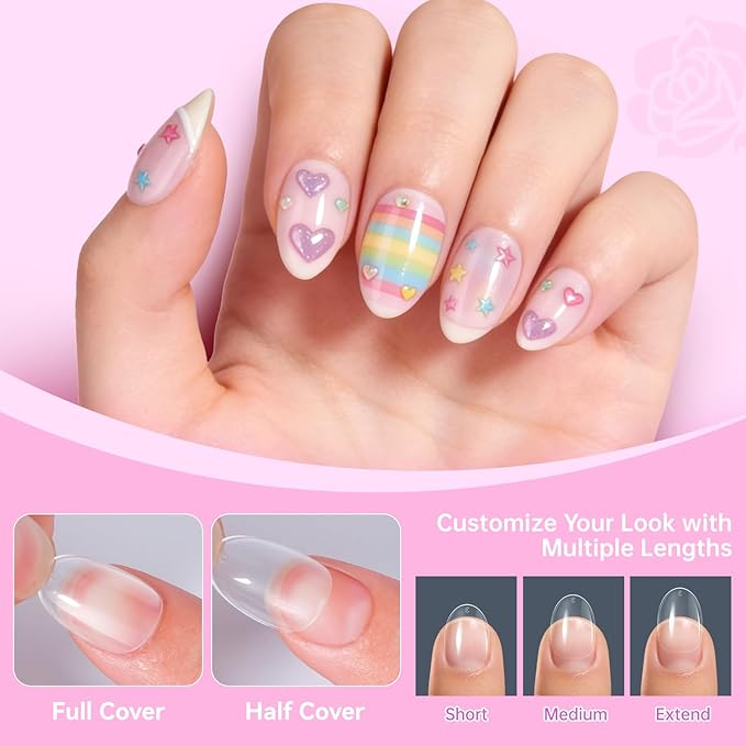 Ranrose 390pcs Extra Short Almond Nail Tips for Girls12-16 Years Old, 13 Sizes Pre-Shaped Soft Gel Press on Nails for Kids Natural Fit for DIY Nail Tips Art for School, Parties, Holidays,Dress Up