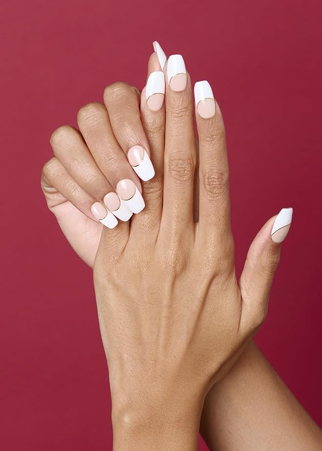 ohora Semi Cured Gel Nail Strips (N Sylph) - White, French, Works with Any UV/LED Lamps, Salon-Quality, Long Lasting, Easy to Apply & Remove - Includes 2 Prep Pads, Nail File & Wooden Stick