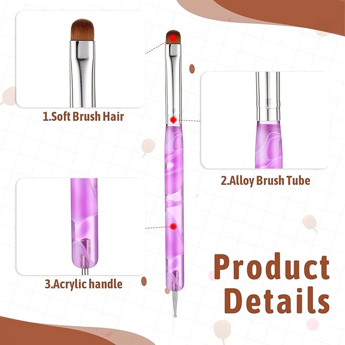 2-Way French Brush for Nails, Acrylic French Tip Brush with Dotting Tool, Double Ended Gel Nail Brushes for Nail Art Design and DIY