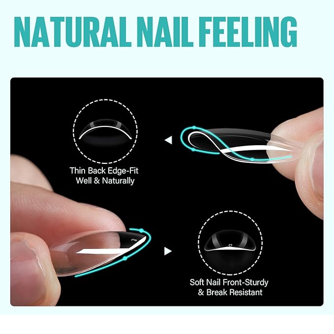 TOMICCA Almond Nail Tips, Medium Almond Acrylic Nail Tips, 216Pcs Full Cover Clear Nails, Nail Extension Tips for Nail salon and DIY at Home