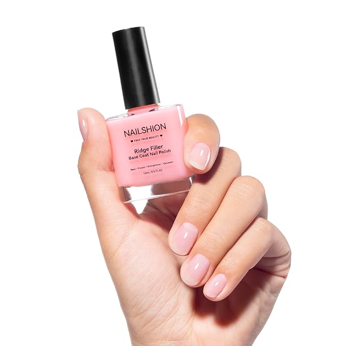 Nail Ridge Filler Base Coat Nail Strengthener Grow, Ridge Filler for Damaged Uneven Nails, VE Protein Formula, Smooth Flawless Base, Vegan, Salon-Quality Nail Art at Home, 0.5 fl. oz