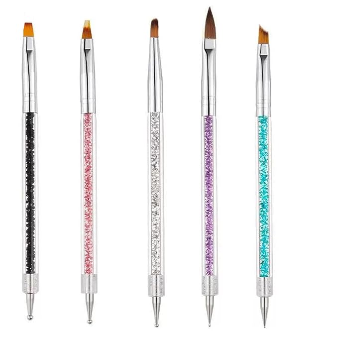 5pcs Nail Art Brushes, Double-Ended Acrylic Nail Brush Set with 5/7/10/12/15mm Nail Liner Brushes and Dotting Pens for French Nails Women Girls DIY Manicure