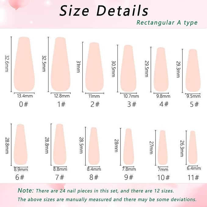 Pink Heart Long Press on Nails Coffin with Love Rhinestones Design Acrylic Nails Press ons Full Cover False Nails with Glue for Women and Girls 24Pcs