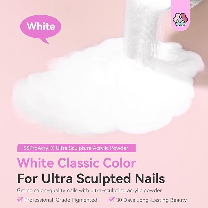 SAVILAND White Acrylic Blending Tech Keratin Nail Powder Ultra-Smooth Application Professional Powder for Nail Extension & Carving