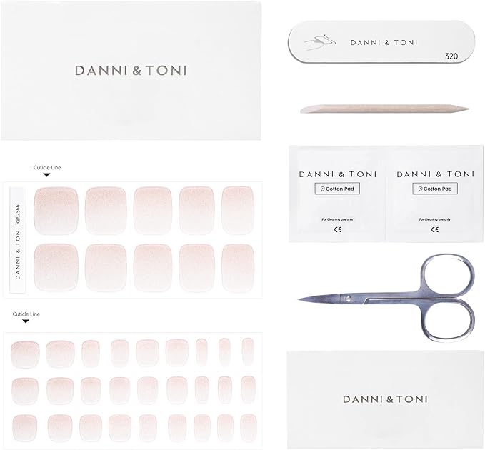 DANNI & TONI Semi Cured Gel Toenail Strips Red Ombre (Rose Ember) Translucent Gel Toenail Stickers Cat Eye 37 Stickers