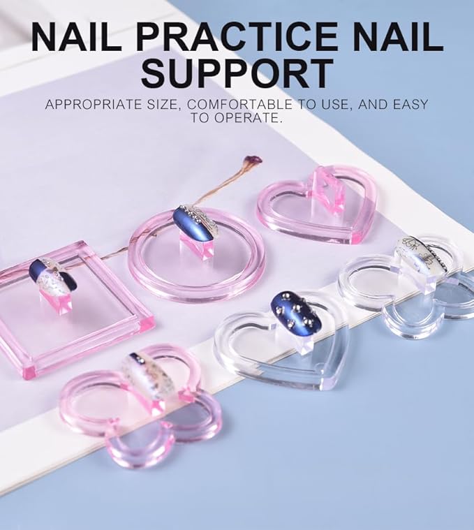 4pcs Nail Practice Stand Nail Support for Nails Display Fake Nail Holder Painting Nail Designs for Beginner Practice Nail Art, Home DIY and Nail Art Salon Use (Pink)
