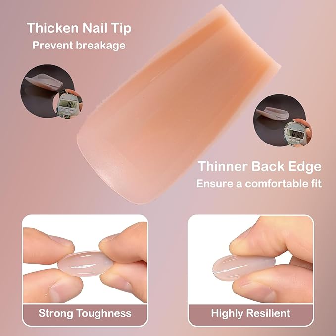 MissCheering Medium Square Press On Nails Kit 140 PCS - DIY Salon French Manicure Set - Gel Nail Extensions for Natural Nail Bed, UV Light for Pro Hold - Gift for Women Who Love Beauty