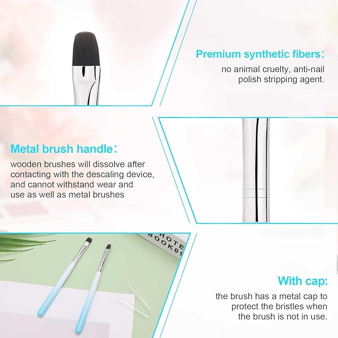 2pcs Nail Art Clean up Brushes, Painting Brushes for Gel Nails with Round & Flat Head Pen Painting Tools for Nail Design & Polish Mistake Cleaning