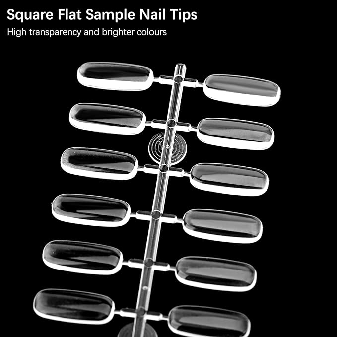 360PCS Flat Square Nail Tips for Nail Color Display Book, Color Display Chart Nail Display Card for Colorful Nail Polish DIY Training Practicing Displaying (Transparent)
